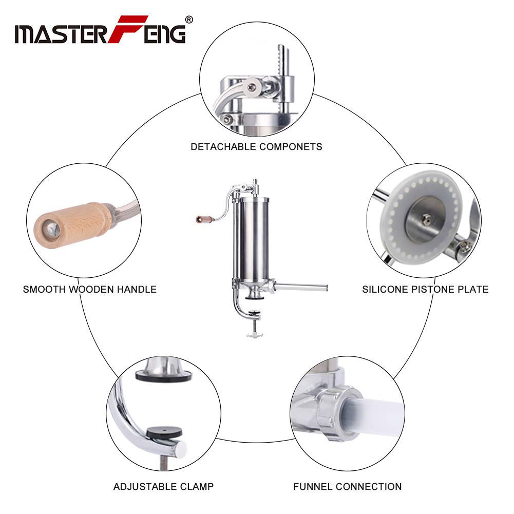 Sausage Stuffer, Stainless Steel Homemade Sausage Maker Vertical Meat Filling Kitchen Machine, Packed 8 Stuffing Tubes (2.5LBS VERTICAL)