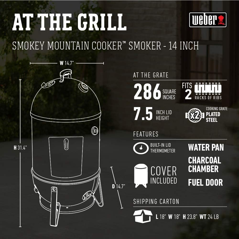 Weber® Smokey Mountain Cooker Smoker, 14" Charcoal Smoker