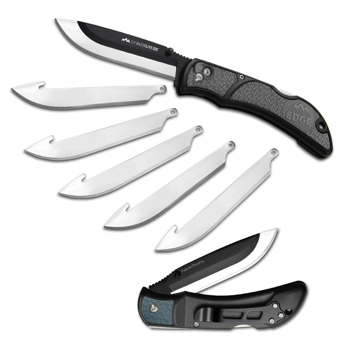 OUTDOOR EDGE 3.5" RazorLite EDC Pocket Knife (Obsidian Black), with Replaceable Blades and Clip, Perfect Carry Knive for Camping, Hunting and Survival, Includes 12 Black Steel Drop Point Blades