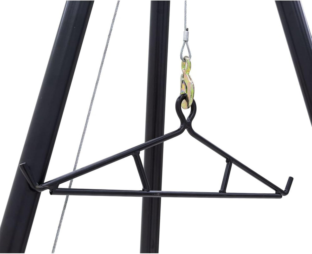 Kill Shot 9' Steel Tripod Game Hoist with Gambrel & 500 lbs. Capacity for Skinning, Cleaning or Moving Game, 3-Point Design for Quick Setup, Black
