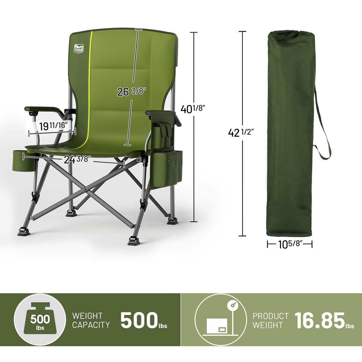 TIMBER RIDGE Oversized Folding Camping Chair High Back 500lbs