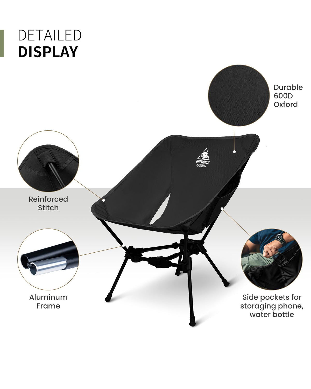 ONETIGRIS Tigerblade Camping Chair, Lightweight Folding Backpacking Hiking Chair, Compact Portable 330 lbs Capacity