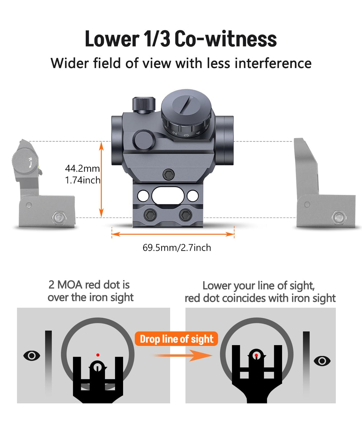 MidTen 2MOA Red Dot Sight 1x25mm Reflex Sight Waterproof & Shockproof & Fog-Proof Red Dot Scope with 1 inch Riser Mount