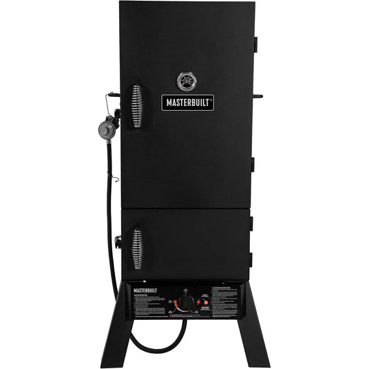 Masterbuilt 30-Inch Dual Fuel Propane & Charcoal Vertical Smoker with 730 Sq. In. Cooking Space, Push-Button Ignition, Temperature Gauge, 4 Smoking Racks, Black