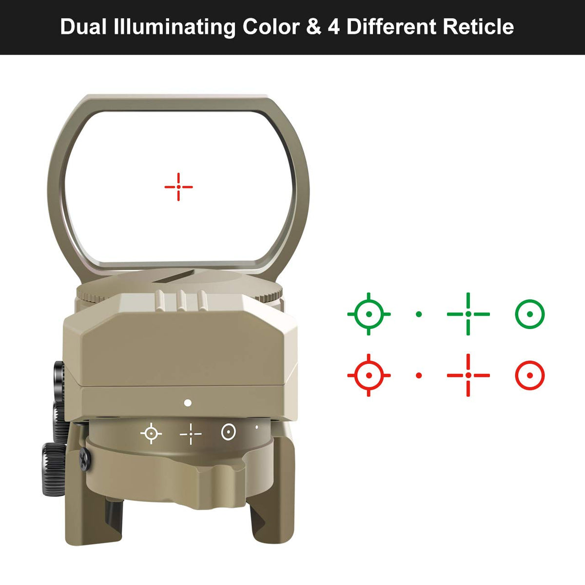 Feyachi Reflex Sight - Adjustable Reticle (4 Styles) Both Red and Green in one Sight!