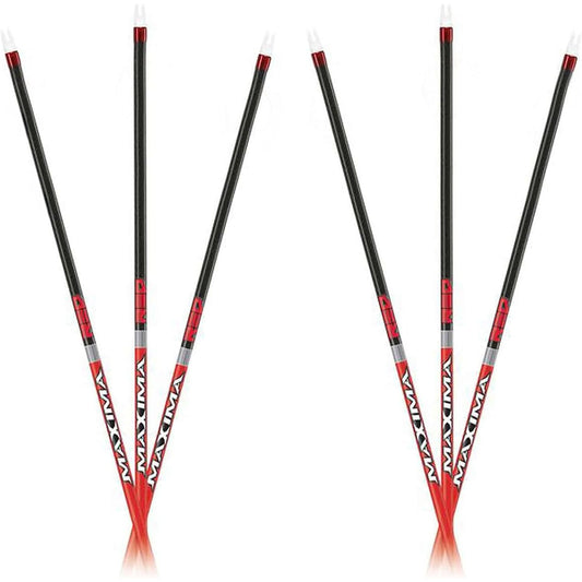 Carbon Express Maxima RED Fletched Carbon Arrows with Dynamic Spine Control and Blazer Vanes, 6-Pack, Available in 250(.400 Spine) & 350(.350 Spine)