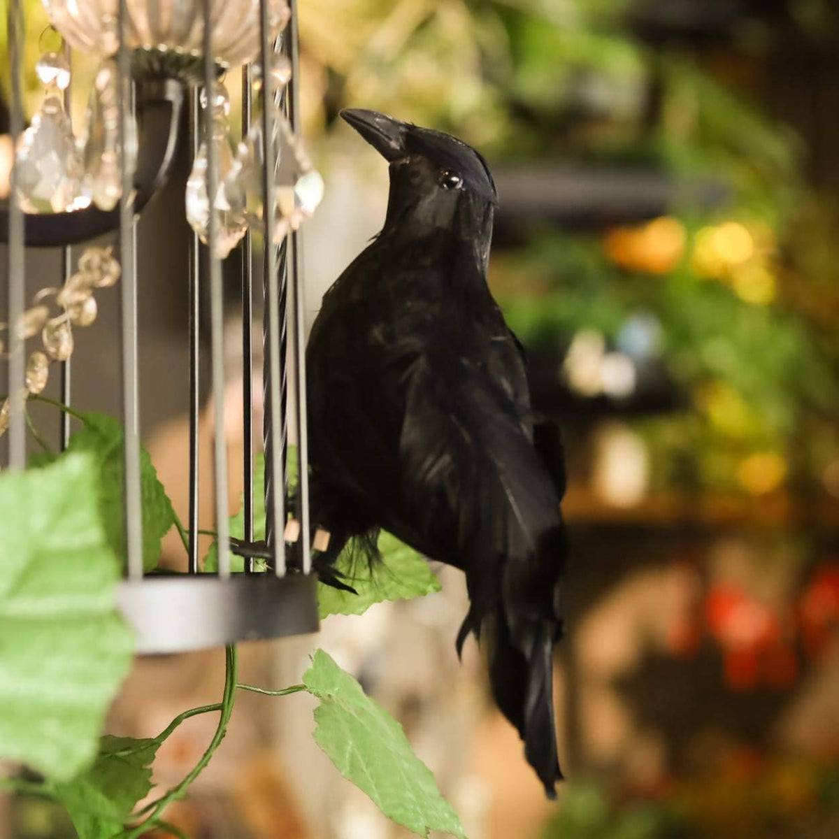 FUNPENY Halloween Black Feathered Crows, 3 Pack Black Crows with Real Feather Halloween Decoration for Indoor Outdoor