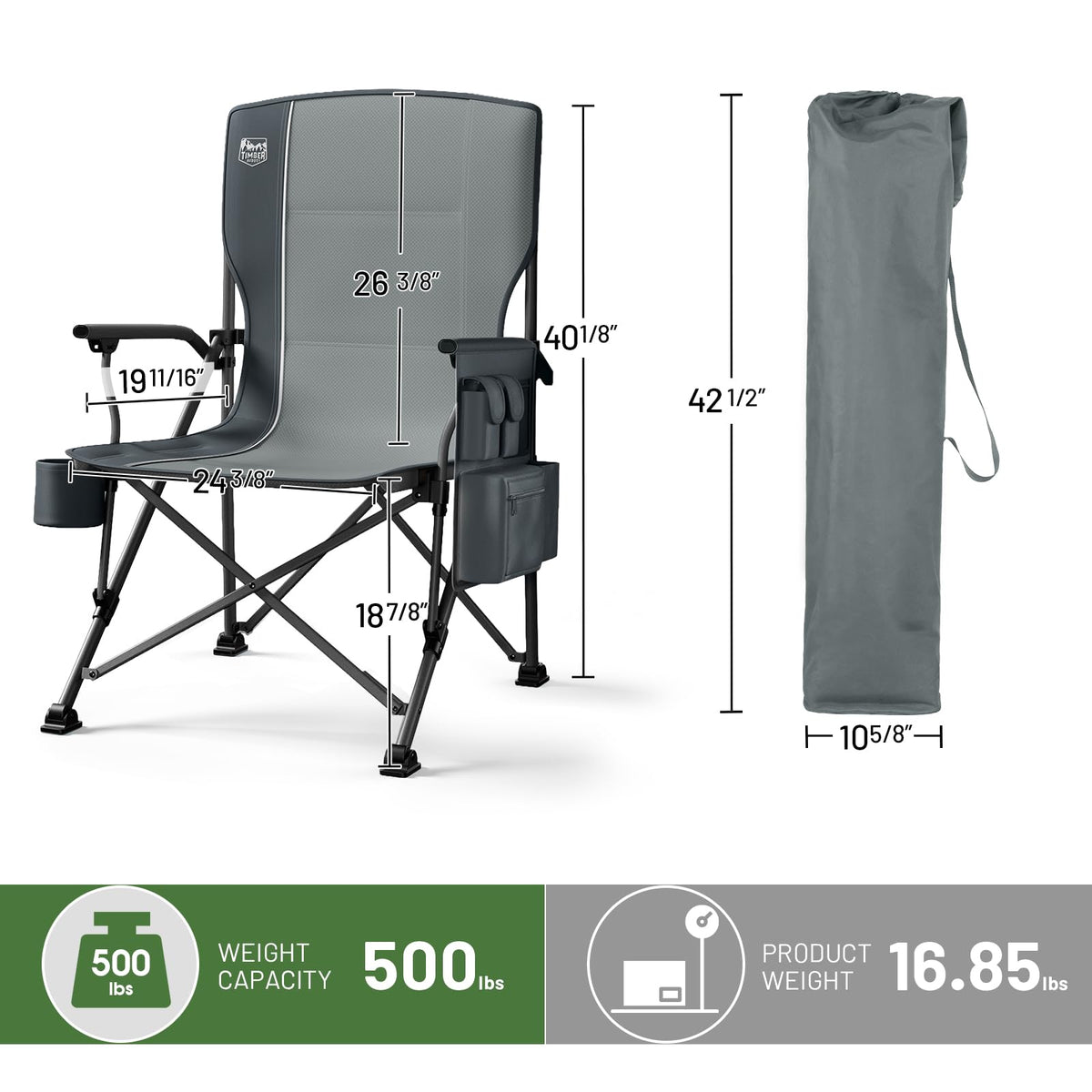 TIMBER RIDGE Oversized Folding Camping Chair High Back 500lbs
