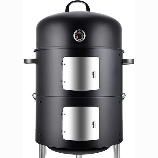 Vertical 17 Inch Steel Charcoal Smoker, Heavy Duty Round BBQ Grill