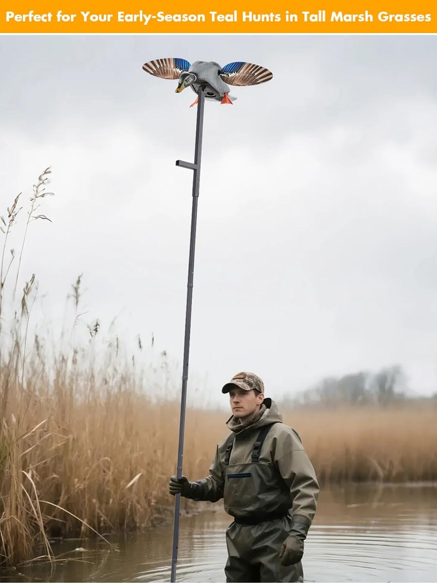 11.3ft Outdoors Ducks Decoy Extension Pole,Hunting Works with Spinning Wing Decoys,Ducks Hunting Accessories,Duck Decoys are not Included