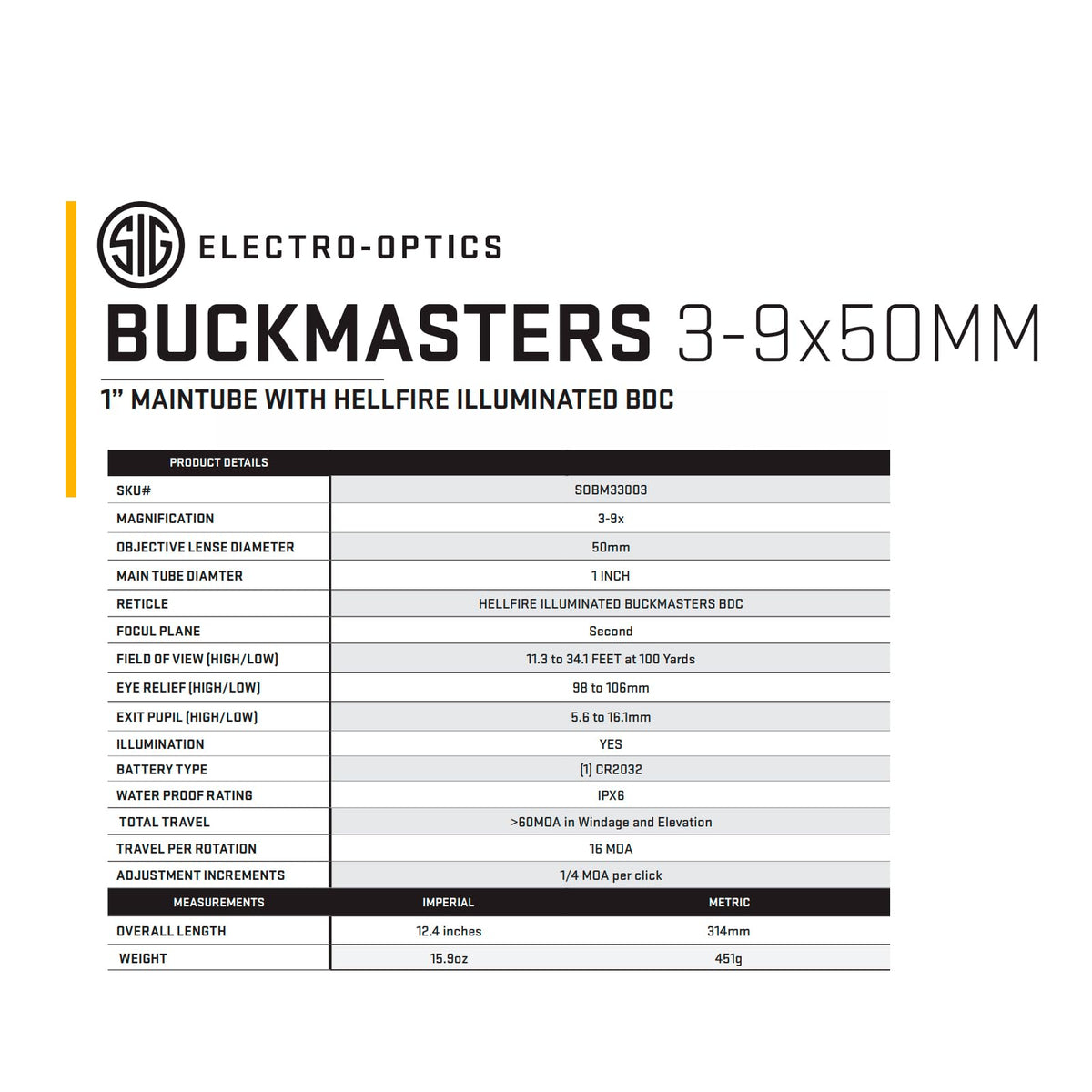 SIG SAUER Buckmasters 3-9x50mm 1" Tube Riflescope