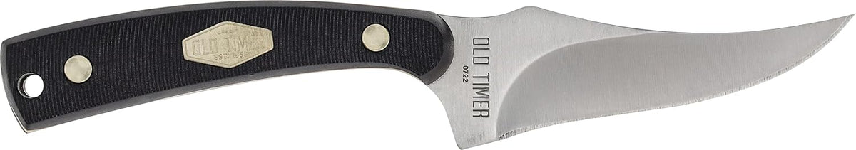 Old Timer 152OT Sharpfinger 7.1in S.S. Full Tang Fixed Blade Knife with 3.3in Clip Point Skinner Blade, Black Sawcut Handle, and Leather Belt Sheath for Hunting, Camping, Skinning, EDC, and Outdoors