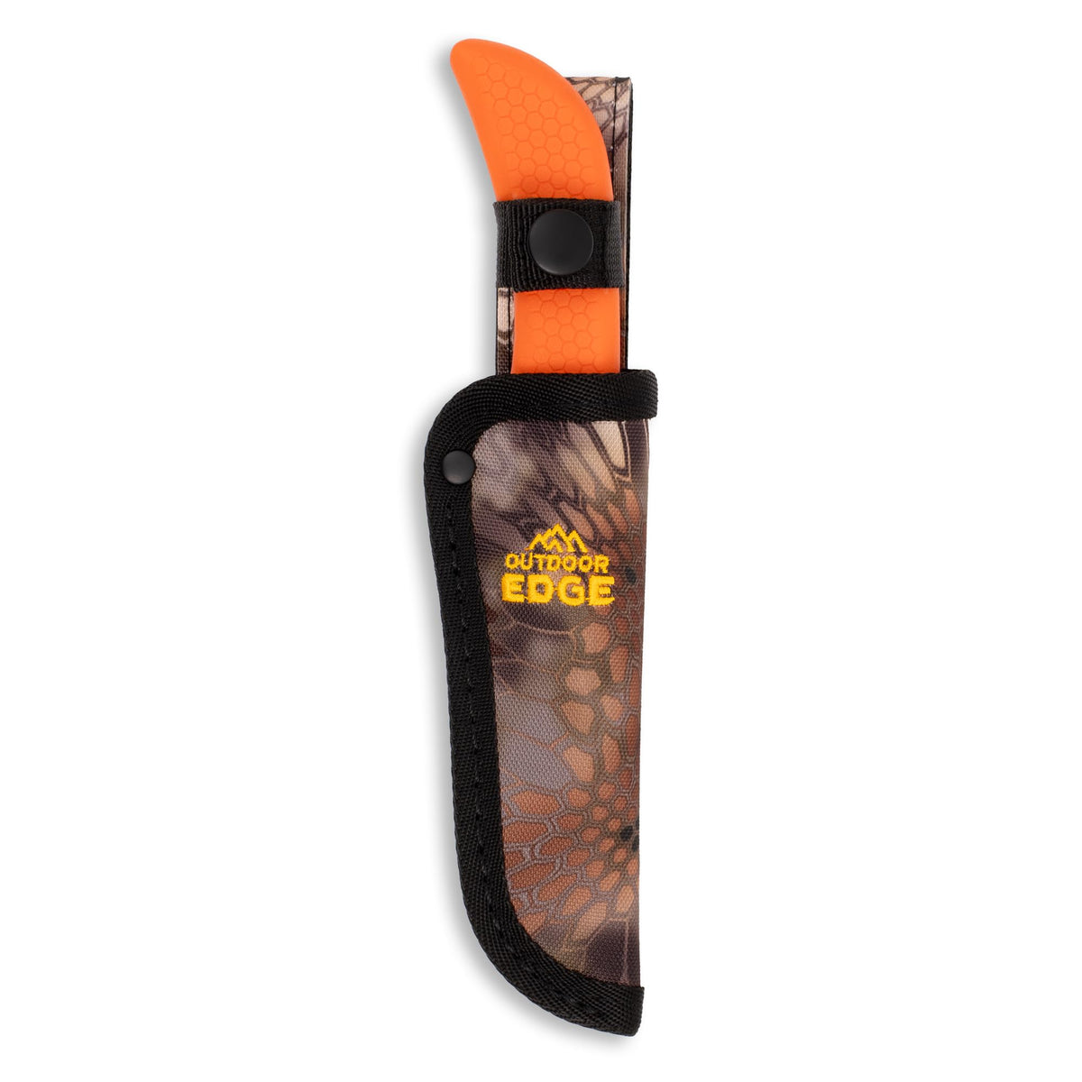 OUTDOOR EDGE WildGuide 4-Piece Hunting Knife Set & Field Dressing Kit | Featuring Razor-Sharp Caping Blade, Gut-Hook Skinning Knife, Bone Saw, in a Camo Nylon Belt Sheath | Butcher Knife Set for Deer