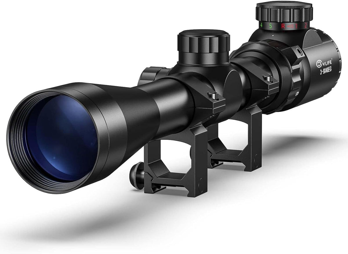 CVLIFE 3-9x40 Rifle Scope, Red & Green Illuminated Optical Riflescope, 1 inch Tube Scope for Hunting with Mounts