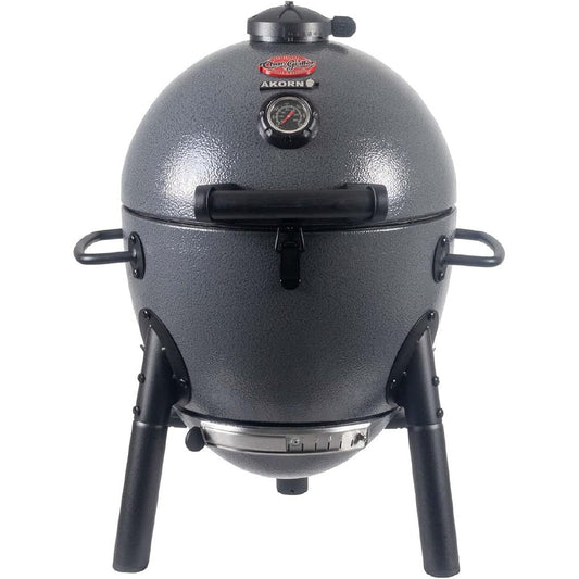 Char-Griller AKORN Jr. Portable Kamado Charcoal Grill and Smoker, Triple-Wall Insulated Steel with Cast Iron Grates and Locking Lid, 155 Sq. In. Cooking Area, Ash