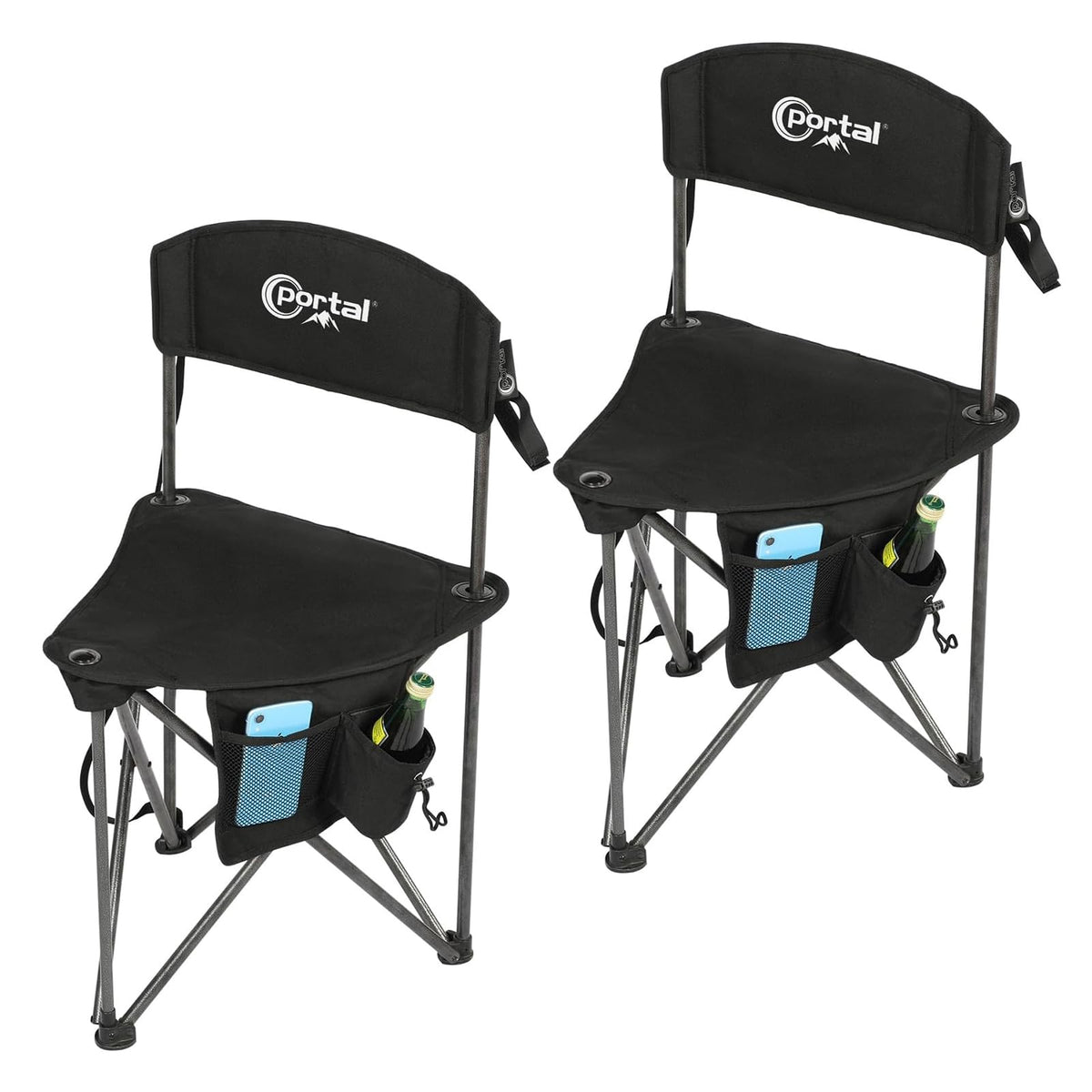 Portal Extra Large Quick Folding Tripod Stool with Backrest Fishing Camping Chair with Carry Strap