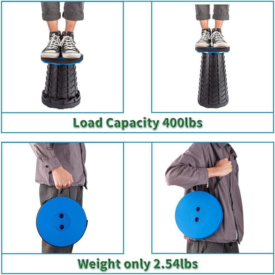 Boreeman Upgraded Folding Stool Lightweight Yet More Sturdy with Load Capacity 400lbs Portable Collapsible Stool for Camping Fishing Hiking BBQ (Blue)