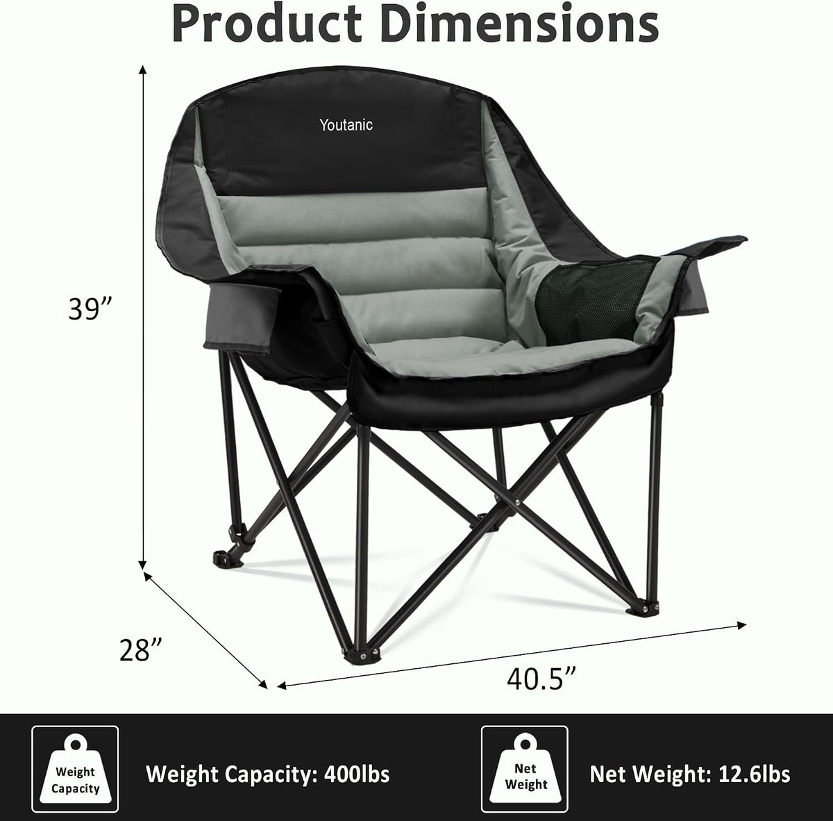 Youtanic Oversized Camping Chair, Portable Folding Camping Chairs