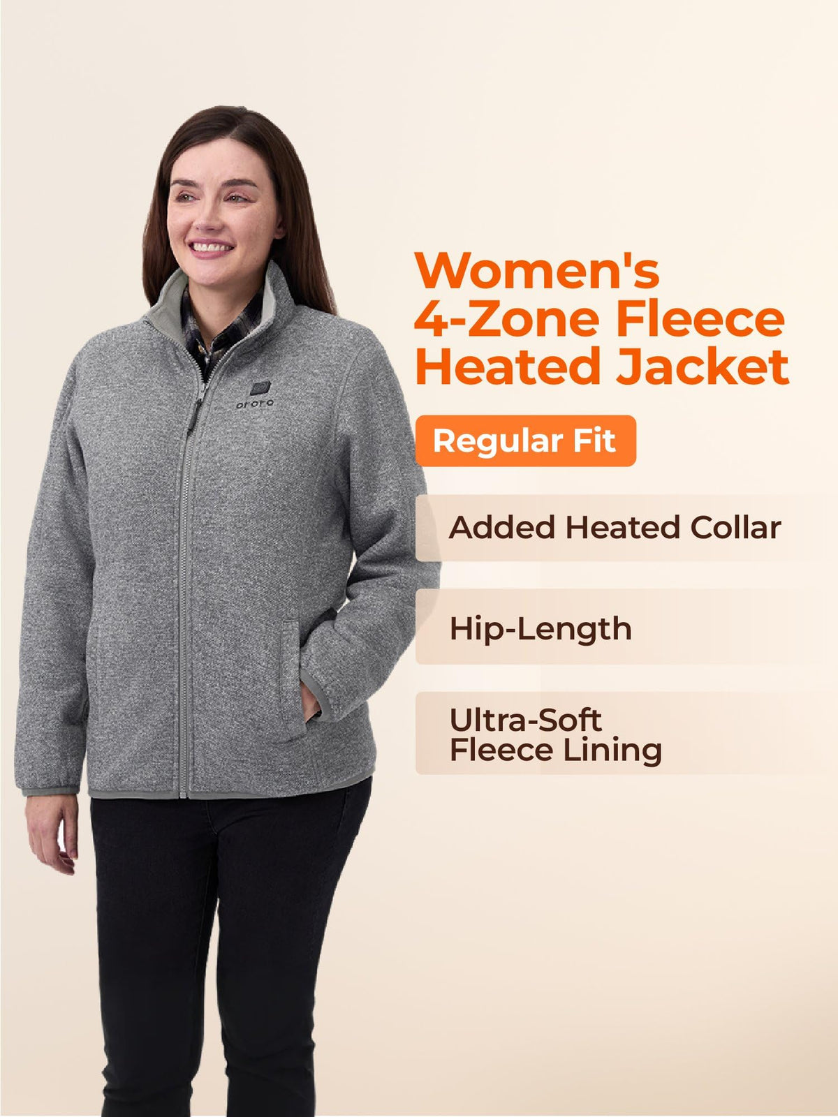ORORO Women’s Heated Fleece Jacket, Lightweight 4-Zone Heating Layer