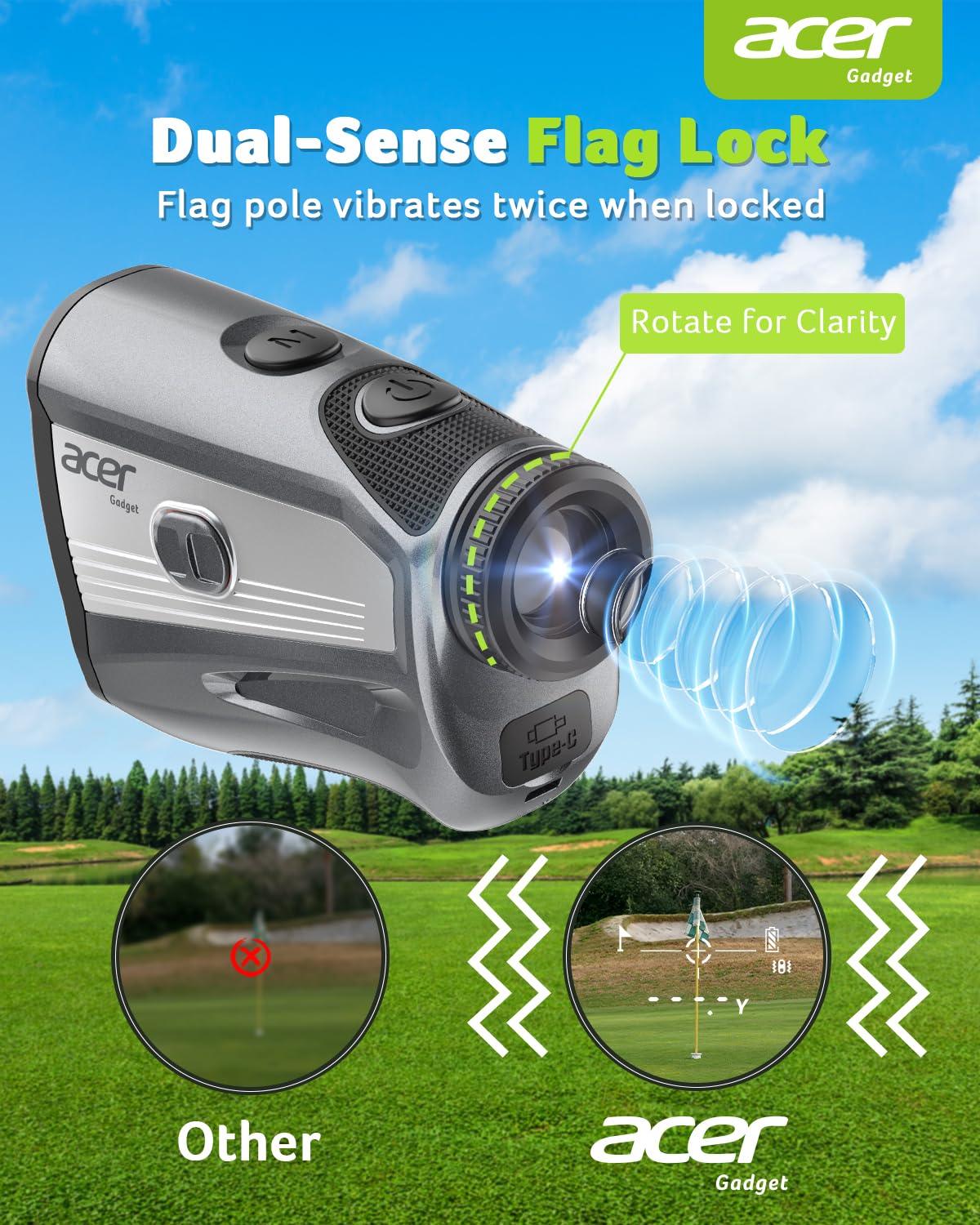 Acer Gadget Golf Rangefinder with Slope On/Off, 800/1200Yards, Golf Gifts