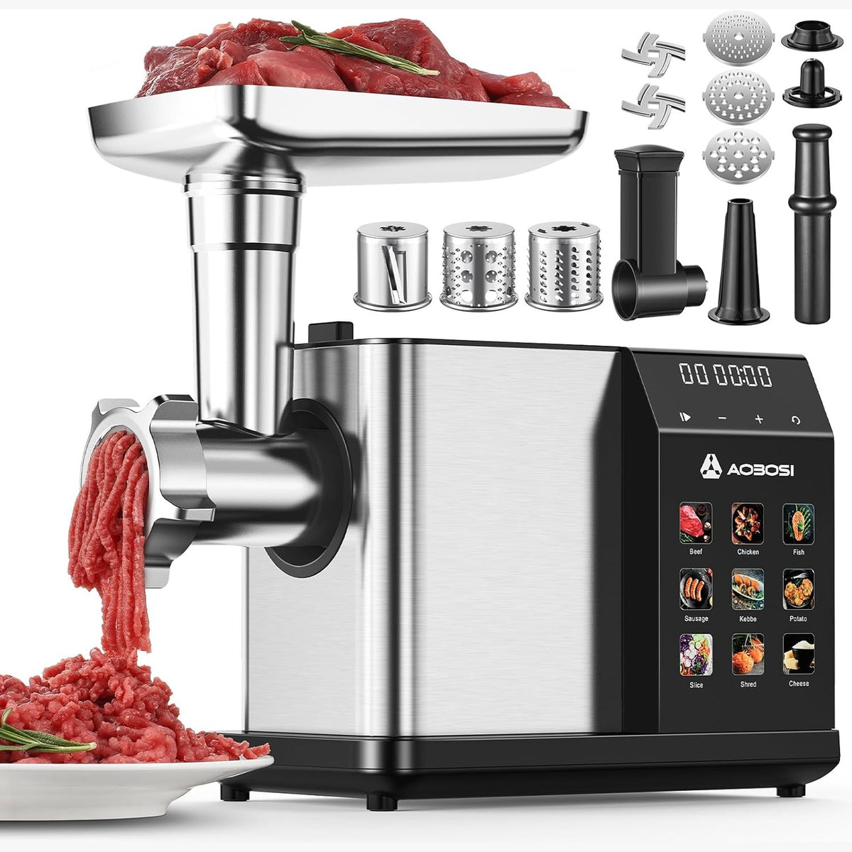 AAOBOSI Multifunctional Digital Meat Grinder Electric 3000W Max