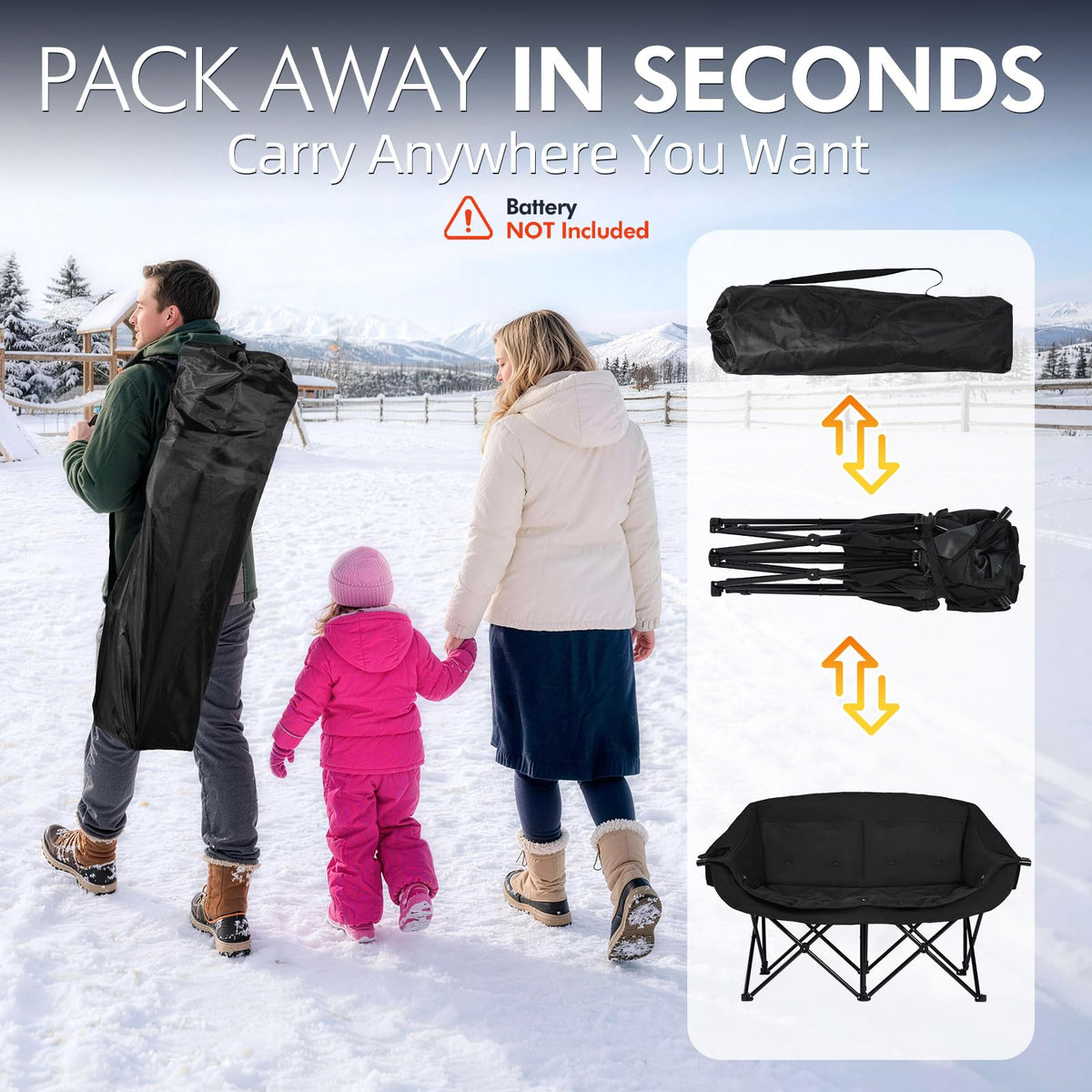 Heated Oversized Camping Chair - Heavy Duty Padded Comfy Warm Outdoor Chair