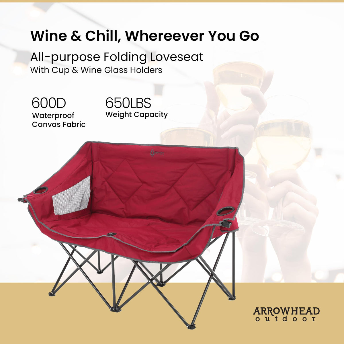 ARROWHEAD OUTDOOR Portable Folding Double Duo Camping Chair Loveseat