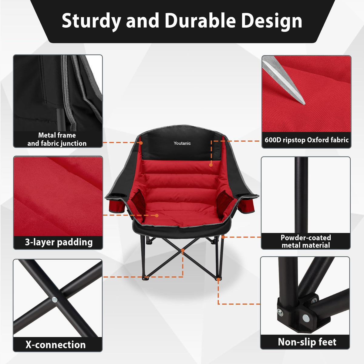 Youtanic Oversized Camping Chair, Portable Folding Camping Chairs