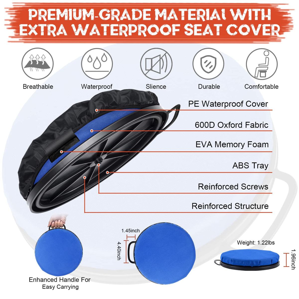 WarBull 5 Gallon Bucket Seat, 360-Degree Swivel Seat Foam Cushion Bucket Seat Lid with Waterproof Cover for Dove Duck Hunting, Fishing, Baseball, Gardening and Camping