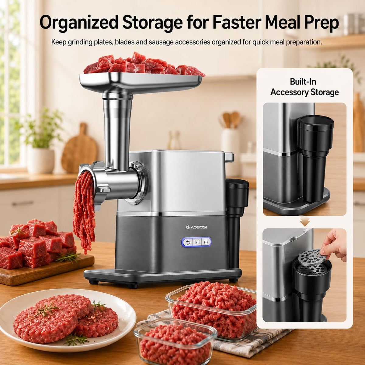 AAOBOSI Multifunctional Digital Meat Grinder Electric 3000W Max
