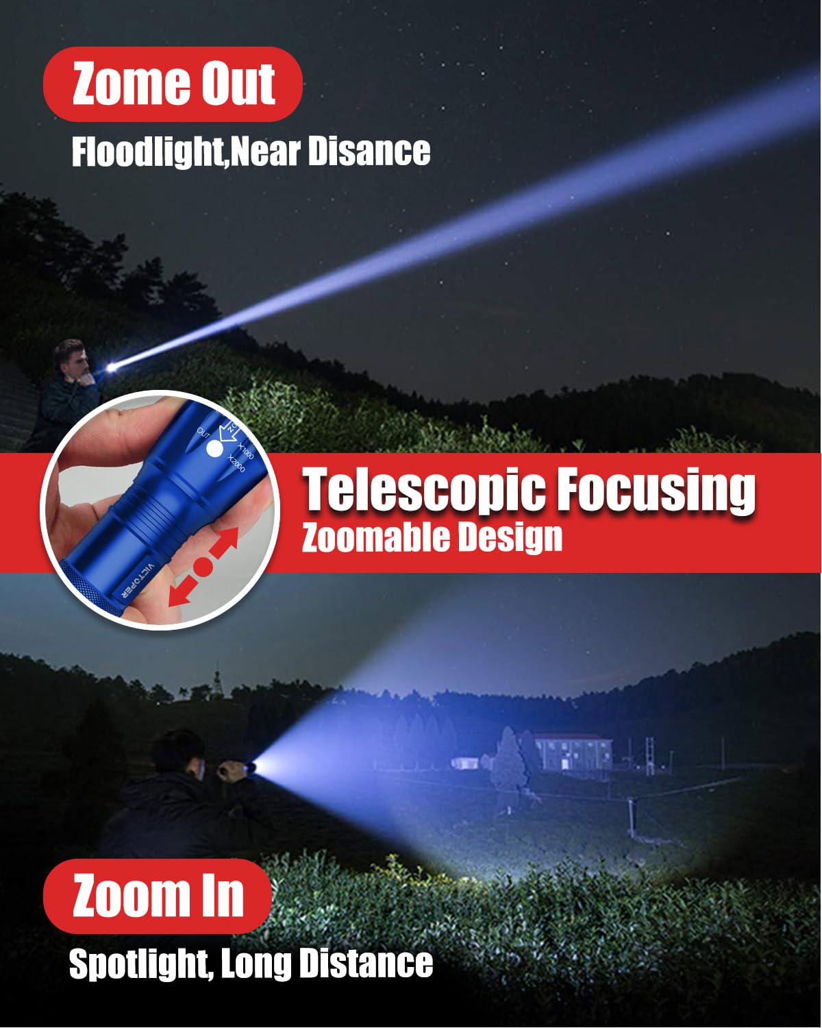 Victoper LED Flashlight 2 Pack, Bright Tactical Torch High Lumens 5 Modes, Waterproof Zoomable Flash Light for Outdoor, Birthday Gifts for Men, Dorm Room Hiking Camping Essentials Gear for Guys