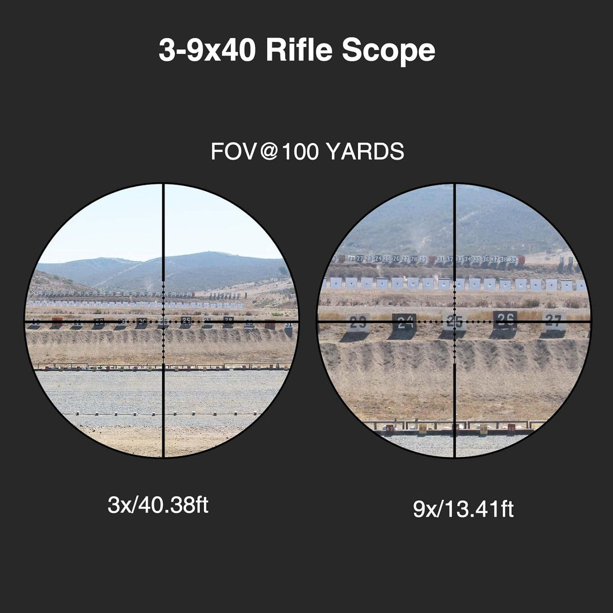 CVLIFE 3-9x40 Rifle Scope, Red & Green Illuminated Optical Riflescope, 1 inch Tube Scope for Hunting with Mounts