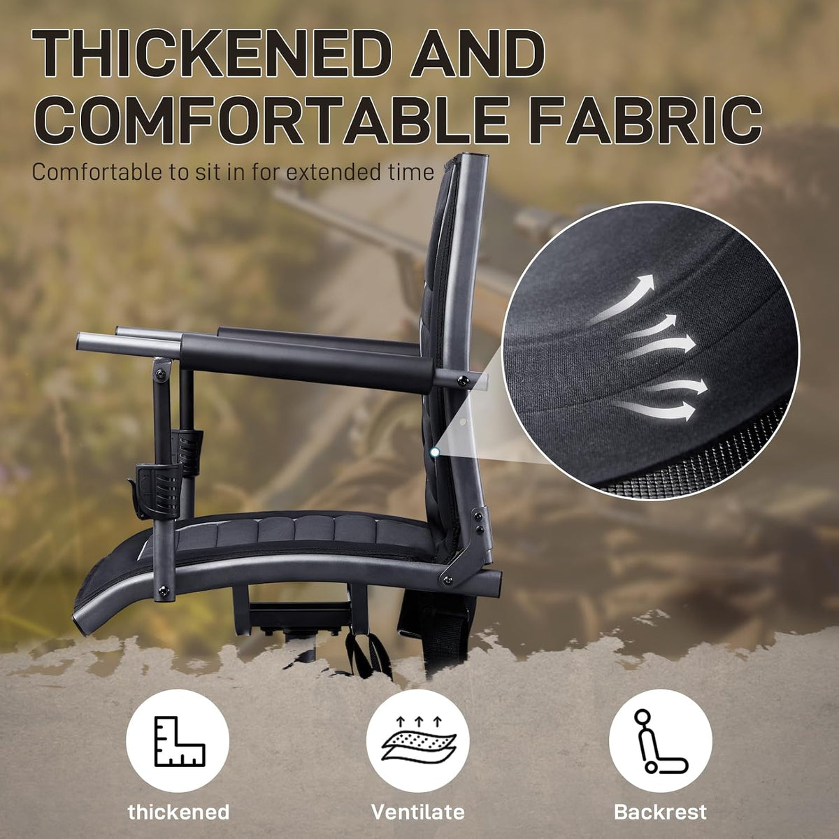 EVER ADVANCED 360° Silent Swivel Hunting Chair for Blinds, Adjustable Folding Hunting Seats with Armrests for Outdoor Activities, Fishing, Support 400lbs, Black