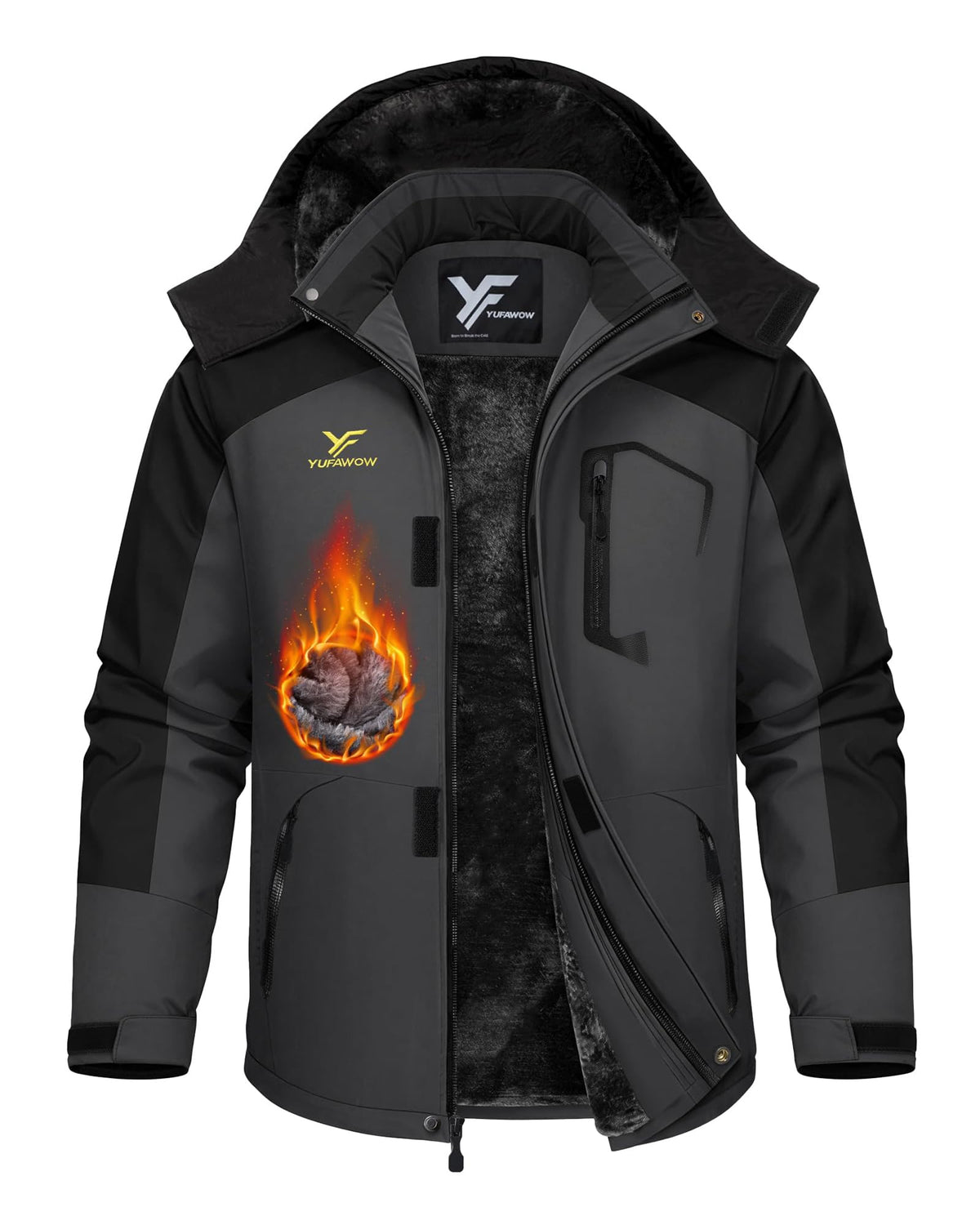 Yufawow Men Winter Jacket Skiing Jacket Insulated Fleece Lined Waterproof Windbreaker for Snowboard Hiking Camping ATV Outdoor Work