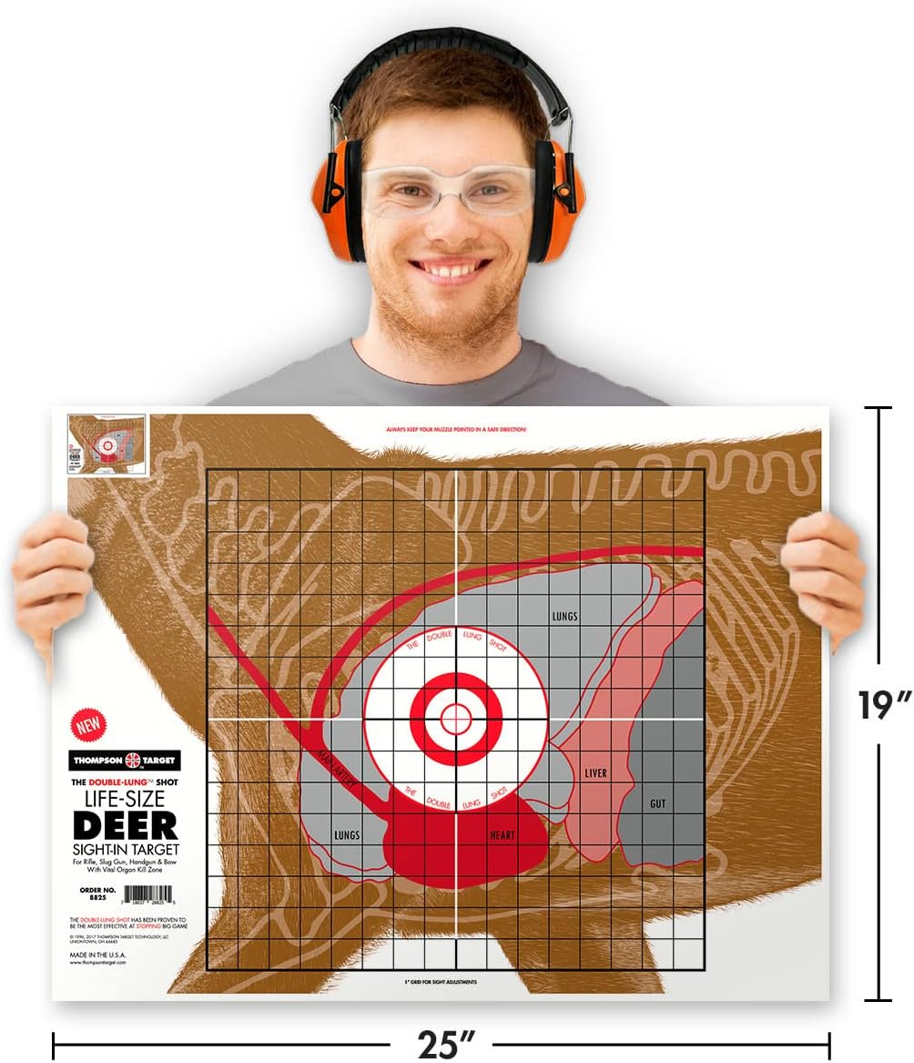 Thompson Target Life Size Deer Vital Organ Sight in Double Lung Shot - 19x25 Inch Paper Large Game Hunting & Shooting Targets