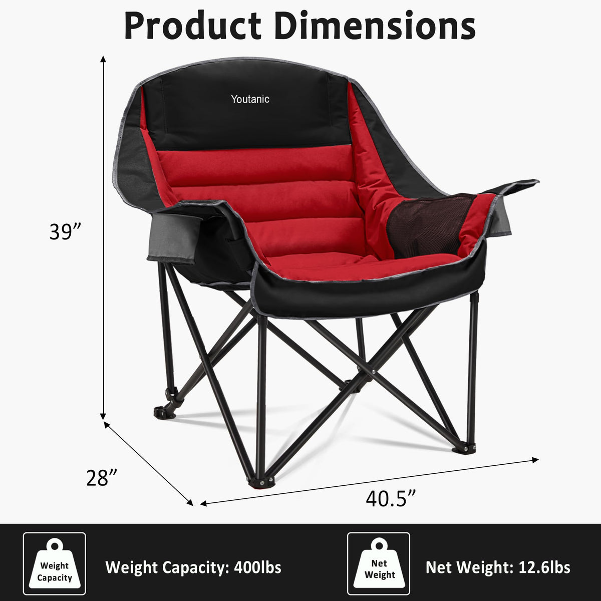 Youtanic Oversized Camping Chair, Portable Folding Camping Chairs