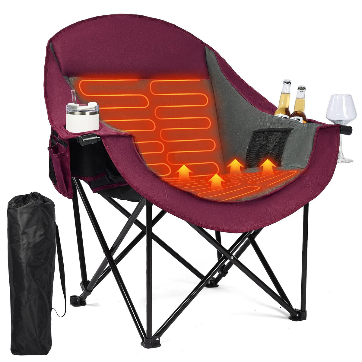Heated Oversized Camping Chair - Heavy Duty Padded Comfy Warm Outdoor Chair