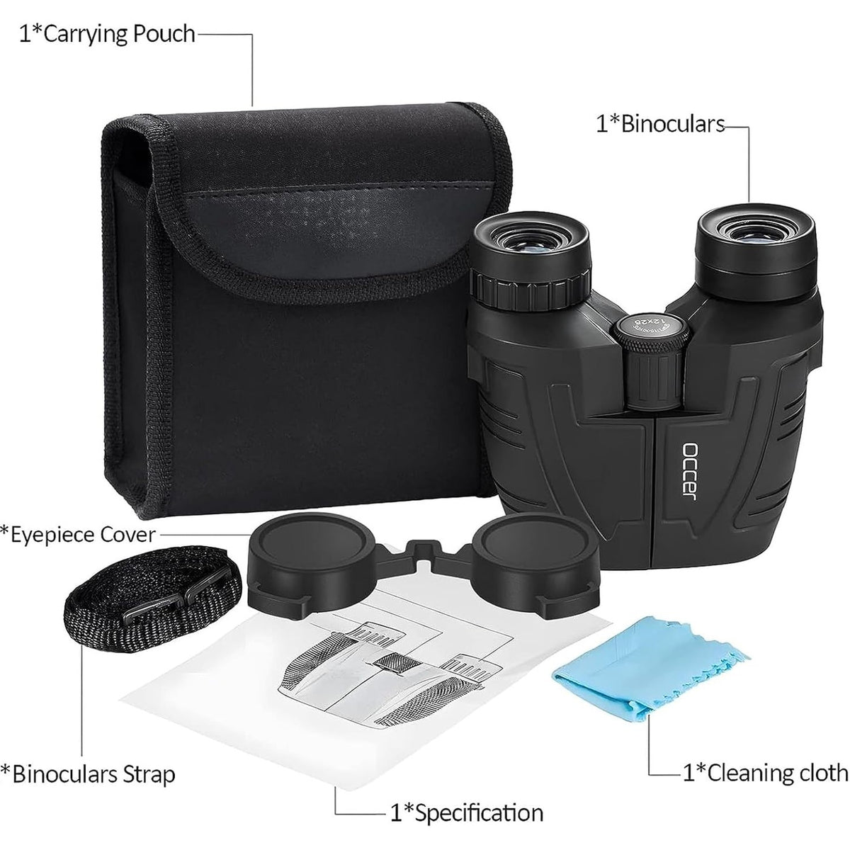 Occer 12x25 Compact Binoculars for Adults and Kids
