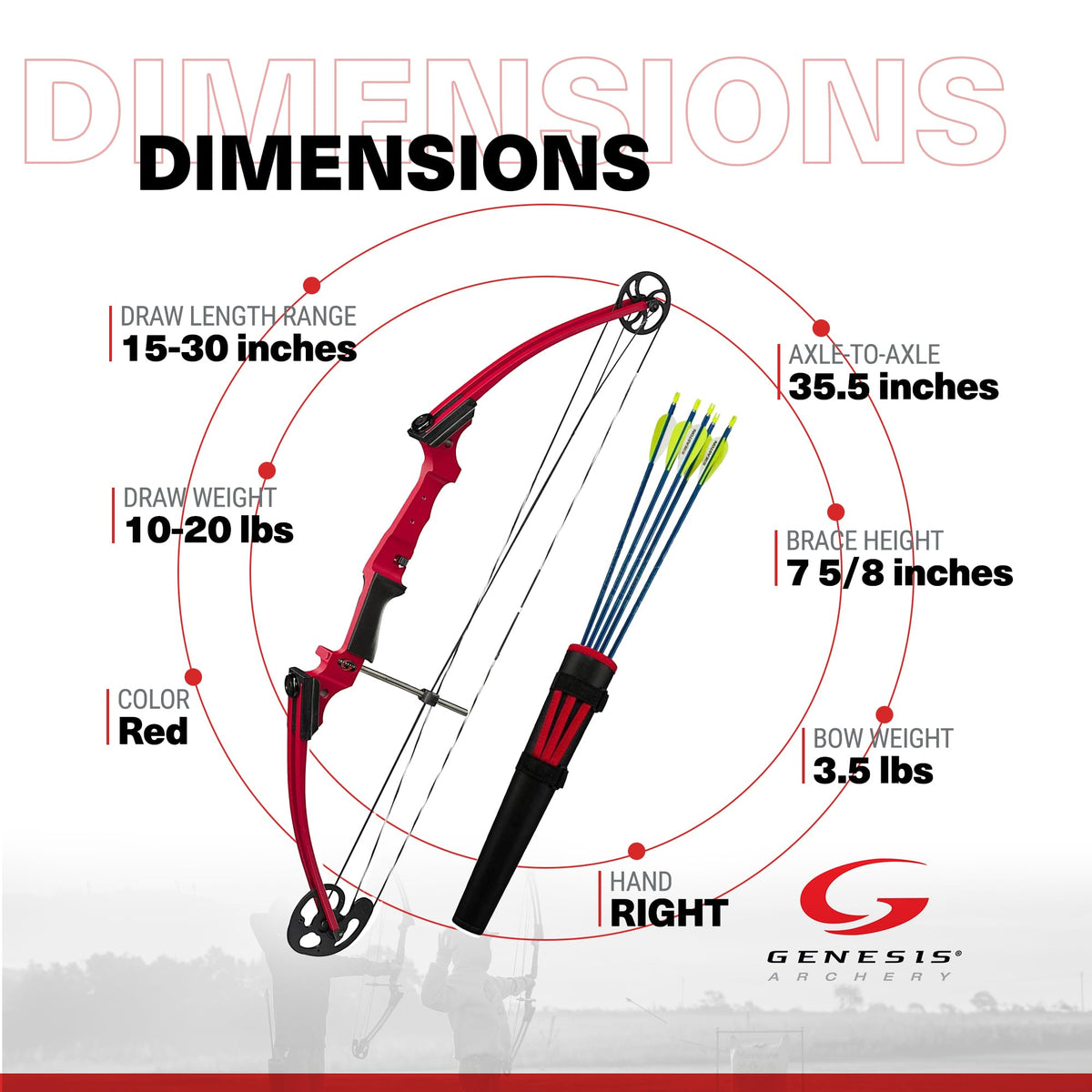 Genesis Archery Original Lightweight Compound Bow with Adjustable Aluminum Riser, 15"-30" Draw Length, 10-20 lb Draw Weight, for Kids and Adults, All Skill Levels