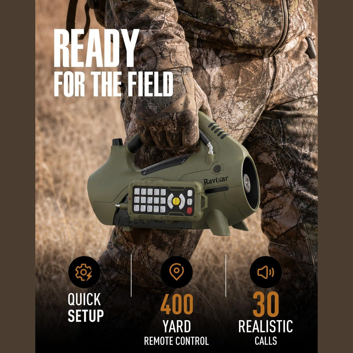 Electronic Predator Call, Coyote Call for Coyote, Fox, Bobcat, Raccoon Hunting - 400 Yard Remote Range, 30 Sounds, Bluetooth Compatible