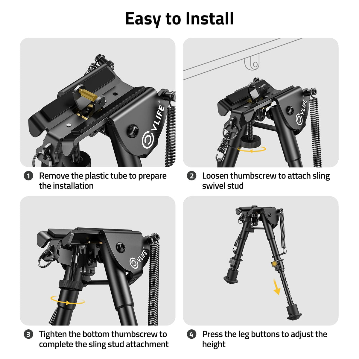 CVLIFE 6-9 Inches Bipod Adjustable Height Super Duty for Stable Support