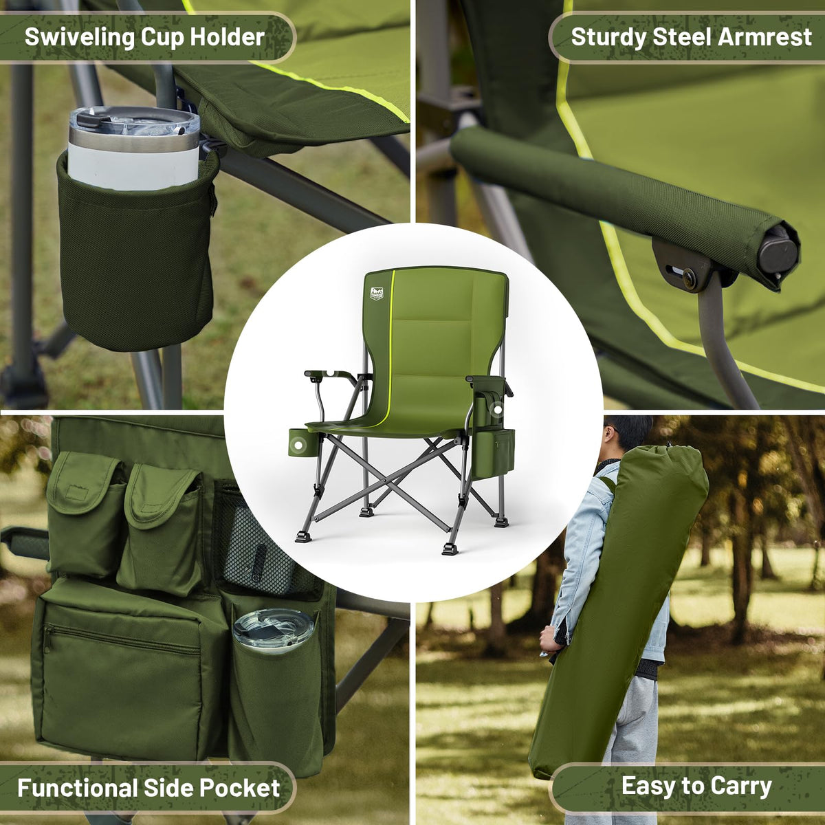 TIMBER RIDGE Oversized Folding Camping Chair High Back 500lbs