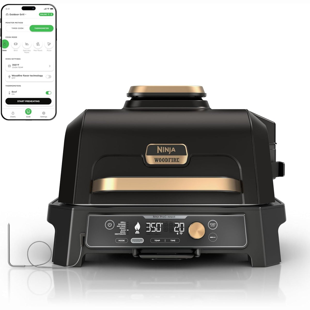 Ninja Woodfire ProConnect Premium XL Outdoor Grill & Smoker, Black & Gold
