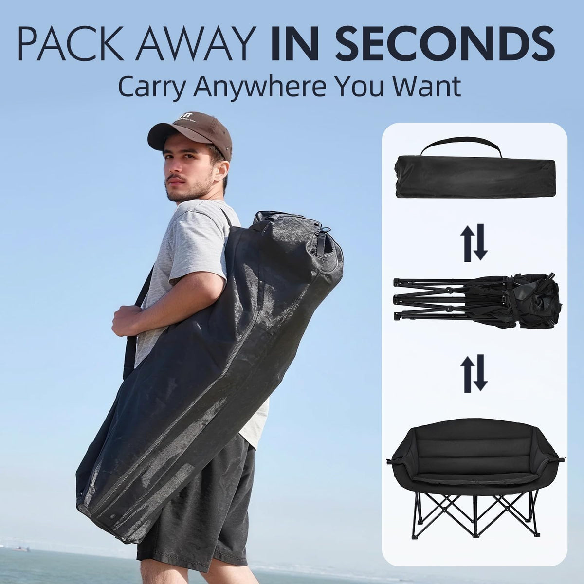 Heated Oversized Camping Chair - Heavy Duty Padded Comfy Warm Outdoor Chair