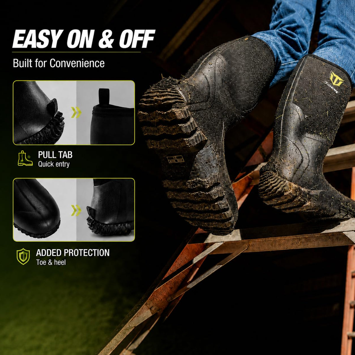 TIDEWE Rubber Boots for Men, Waterproof Rain Boots with Steel Shank