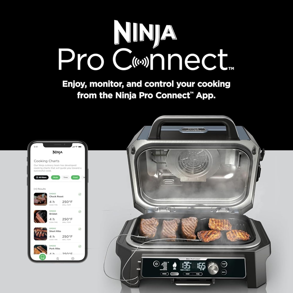 Ninja Woodfire ProConnect Premium XL Outdoor Grill & Smoker, Black & Gold