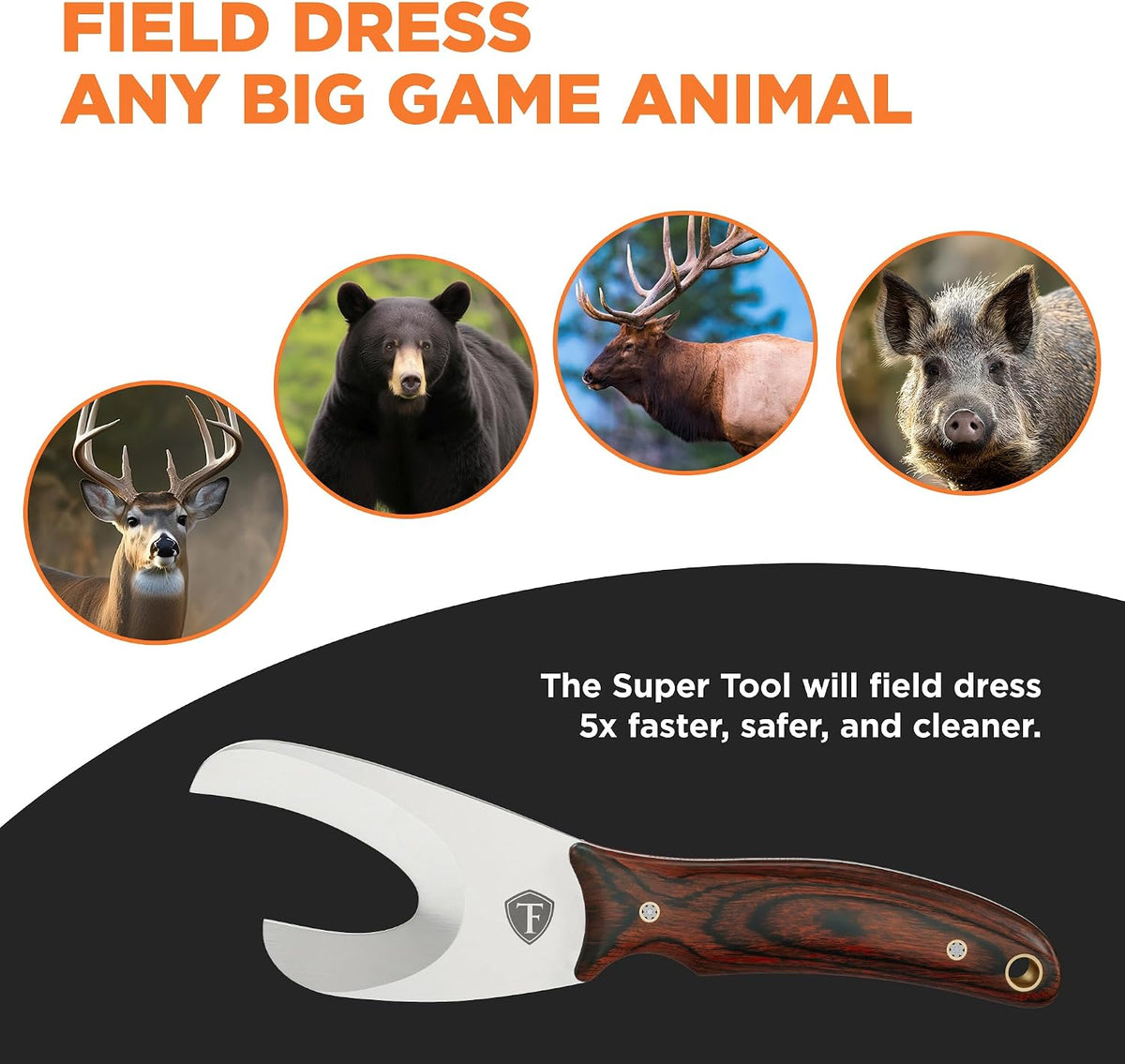 Field Dressing Kit | 3-in-1 Super Tool with Sheath & Sharpener | Gut Hook | Deer Hunting Knife Set | Pakkawood | Men's Hunting Gift Accessory