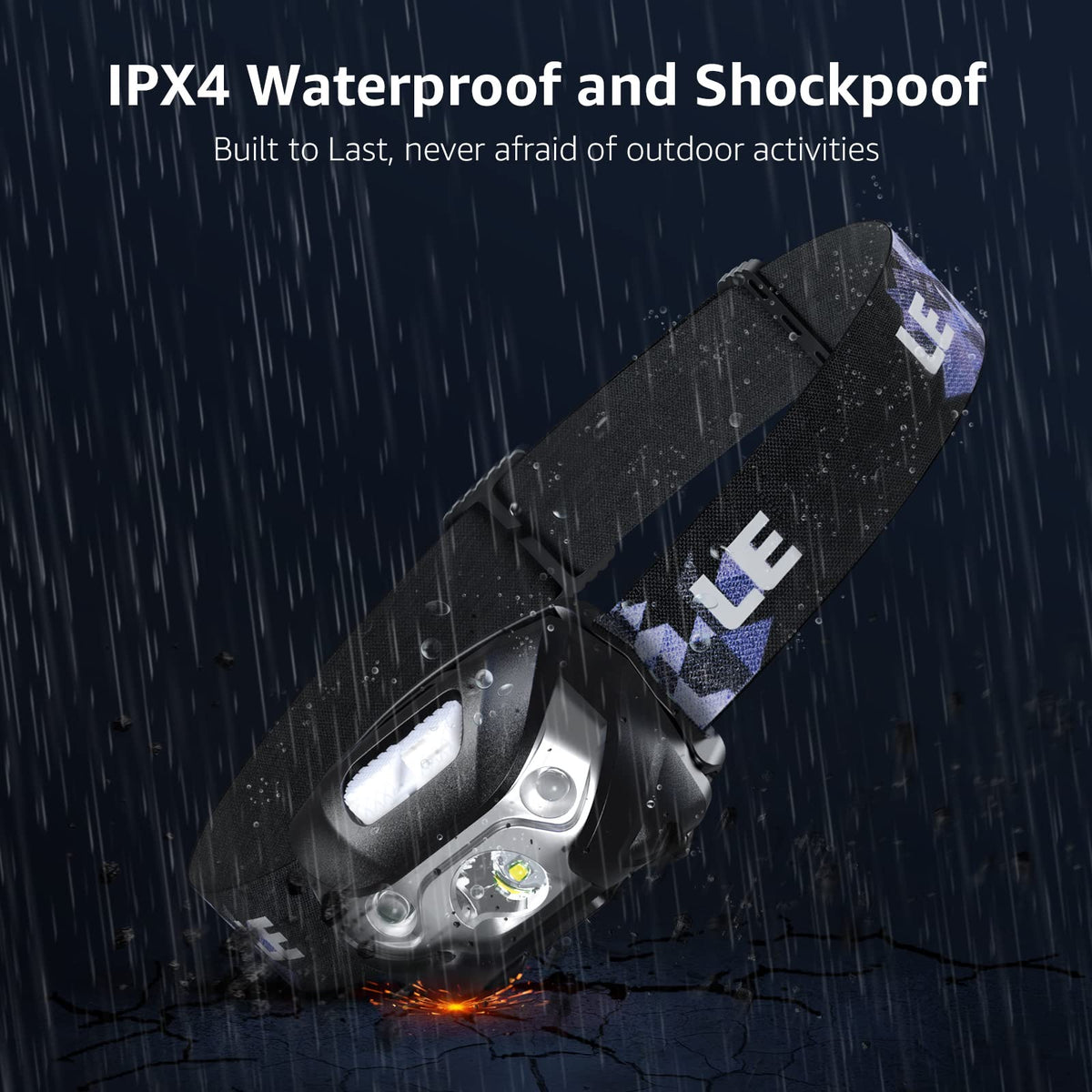 Lepro LED Headlamp Rechargeable IPX4 Waterproof Headlight 5 Modes - Black