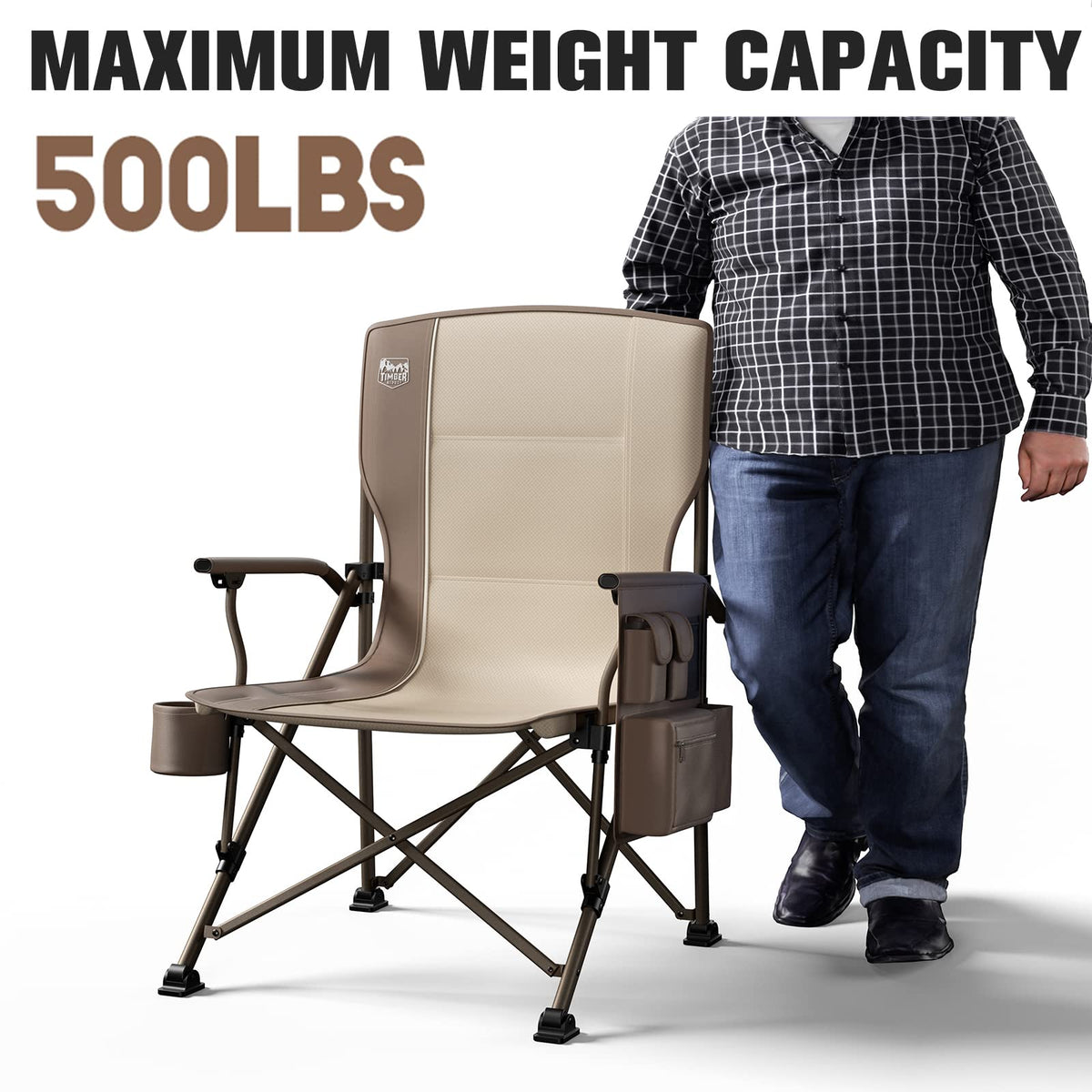 TIMBER RIDGE Oversized Folding Camping Chair High Back 500lbs