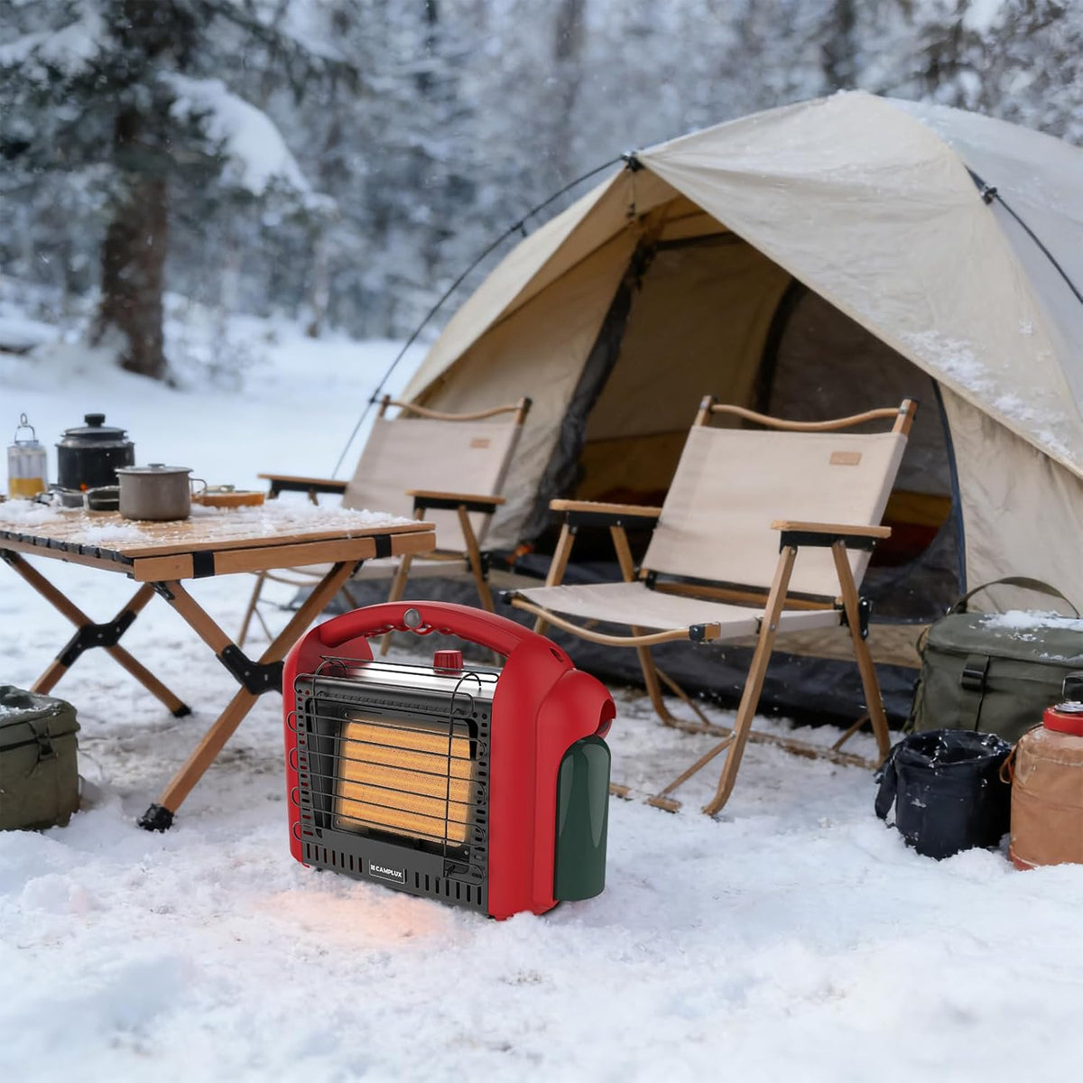 CAMPLUX Portable Propane Heater Outdoor and Indoor, 12000 BTU LP Gas Buddy Heater for Camping with ODS & Tip-over Protection, 1lb Propane Radiant Heating with LED light, Red